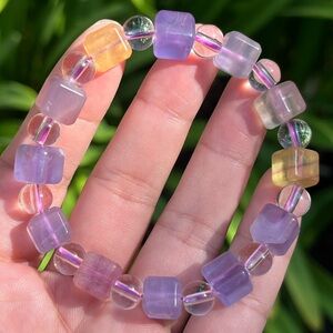 9mm stretchable‎ fluorite cubic bracelet 0186